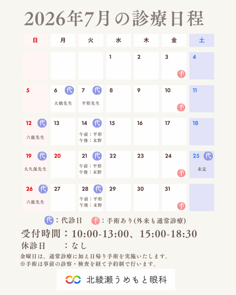うめもと眼科2026年7月診療日程